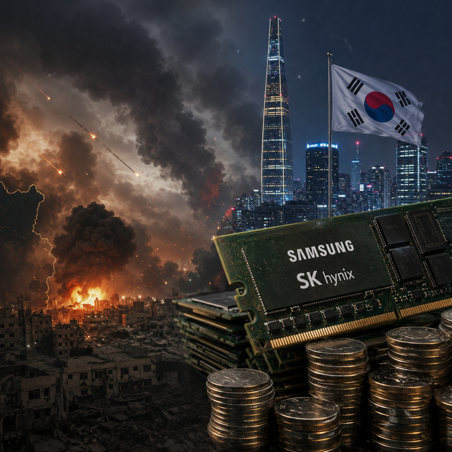Enquanto o Oriente Médio pegava fogo, a Coreia do Sul ficou rica vendendo memória RAM. Quase ninguém quer explicar o porquê.